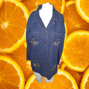 Way to Go‎ Floral Embroidered with Birdhouse Button Up Shirt Size M